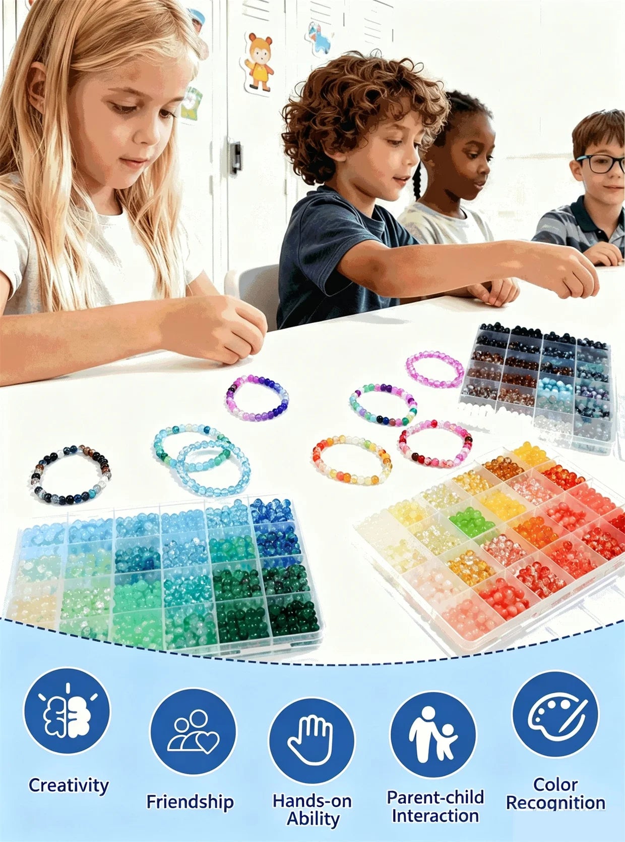 Glass Beads 24Colors 6mm Bracelet Making Kit Jewelry Supplies Tool DIY Handmade Crystal Glass Beads Elastic String Charm Spacers