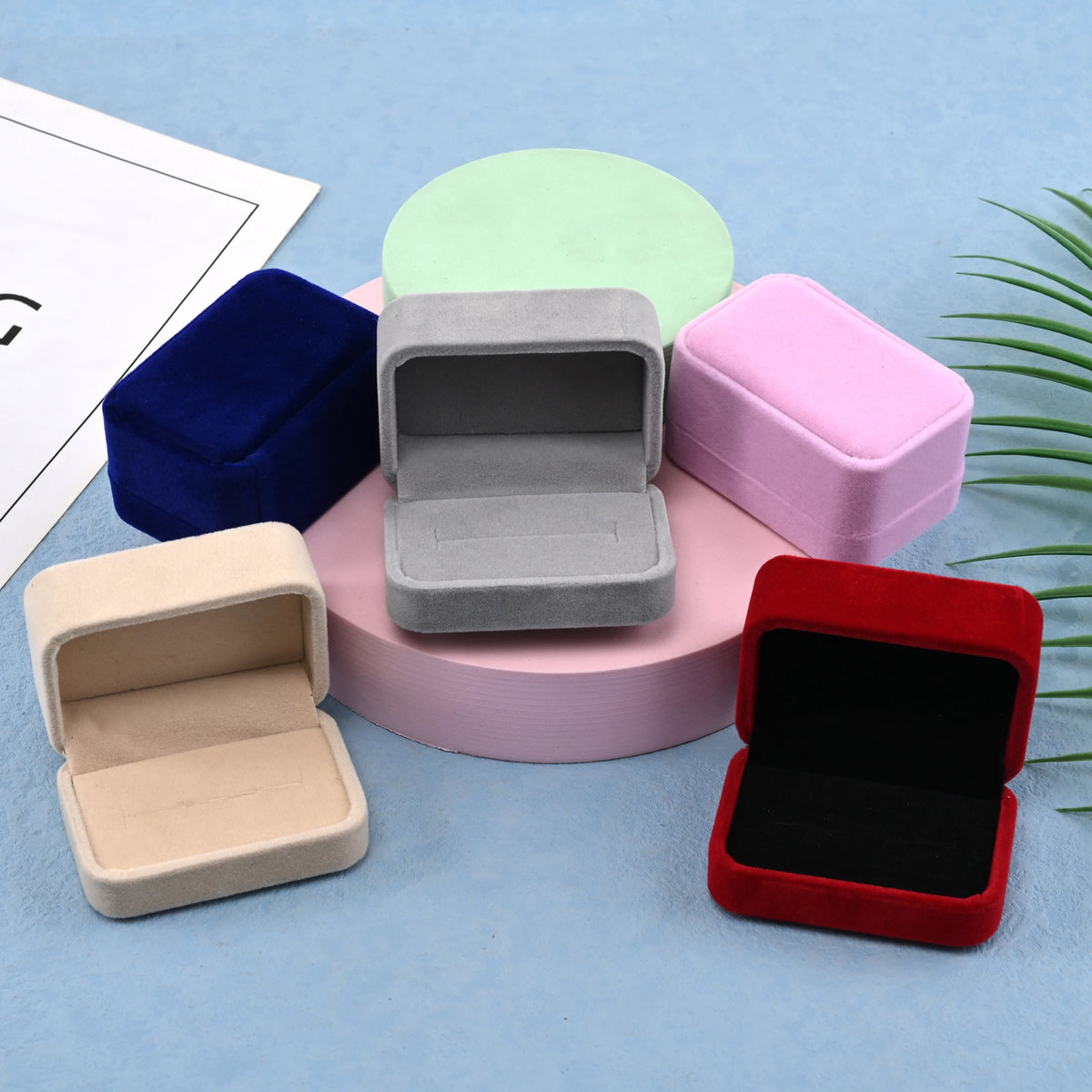 Velvet Ring Box Couple Double Ring Earrings Display Holder Case Proposal Engagement Wedding Marriage Anniversary Jewelry Packing