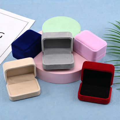 Velvet Ring Box Couple Double Ring Earrings Display Holder Case Proposal Engagement Wedding Marriage Anniversary Jewelry Packing