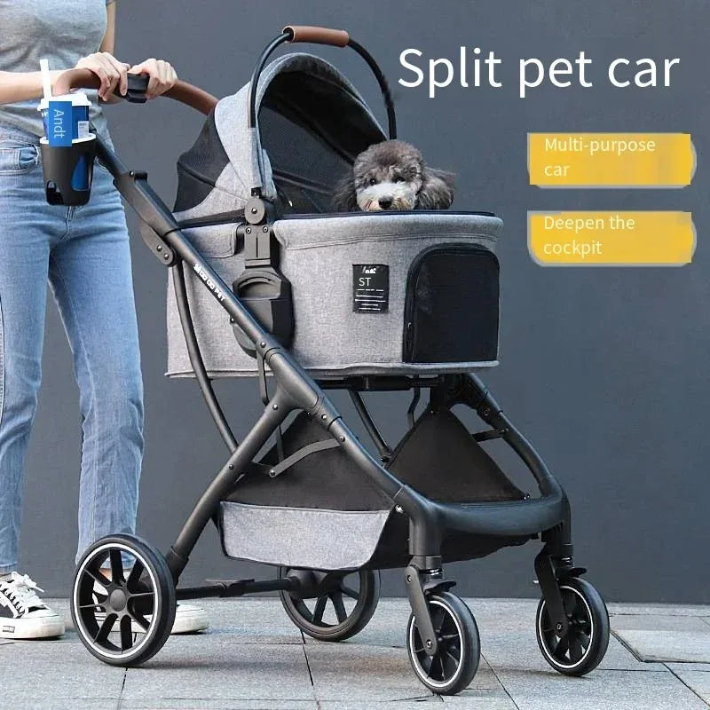 2026 New Dog Stroller Lightweight Foldable Separable Pet Cart, 21.5cm Large Wheel Safe Box for Cat Dog Outdoor Travel 강아지 유모차