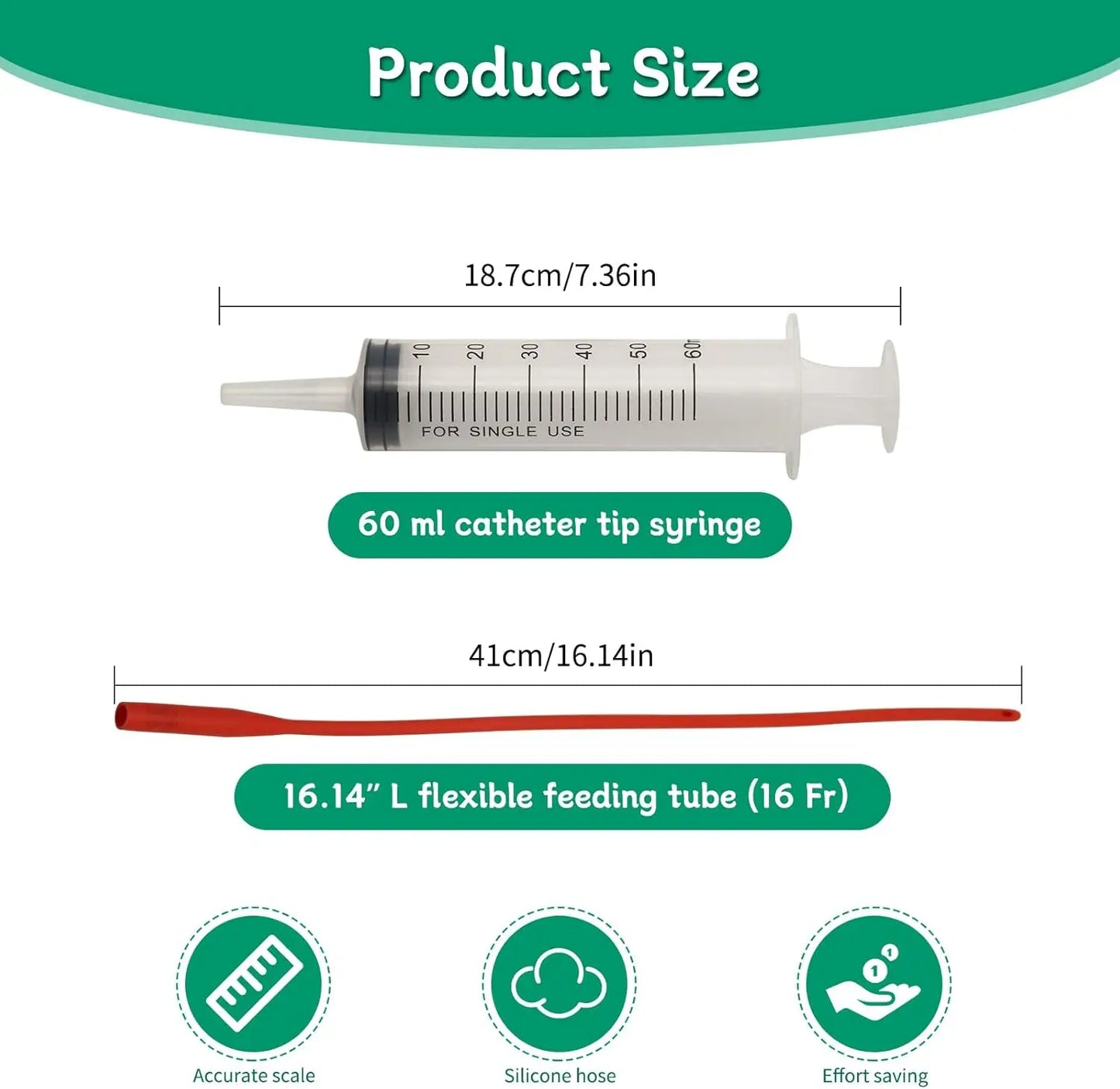 Lamb Feeding Syringe with 2 Red Tube 60ml Reusable Drench Goat Syringe for Lamb Dog Sheep Piglet Rabbit Feeding