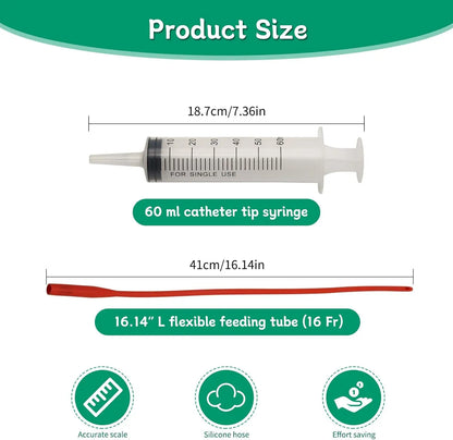 Lamb Feeding Syringe with 2 Red Tube 60ml Reusable Drench Goat Syringe for Lamb Dog Sheep Piglet Rabbit Feeding