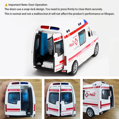 1:32 Mini Car Diecast Ambulance Fire-Truck Policecar Model Sound And Light Vehicle Simulation Collection Gifts Toys