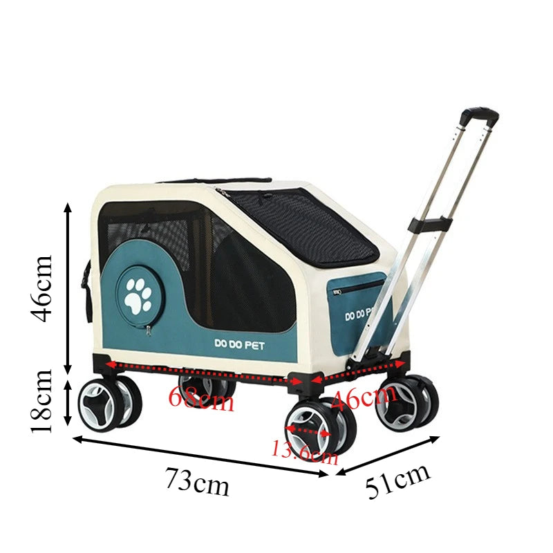 Large Pet Stroller with Telescopic Handle Silent Wheels Foldable Dog Cat Trolley Carrier Breathable Mesh Medium Pets Travel Cart