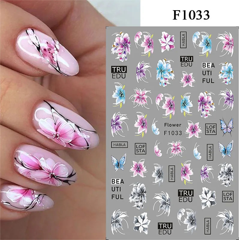 1PCS Marbled Nail Sticker 3D Abstract Lines Sticker Nail Art Supplies Nail Decals Y2K Laser Butterfly Ladies Nail Art Decoration