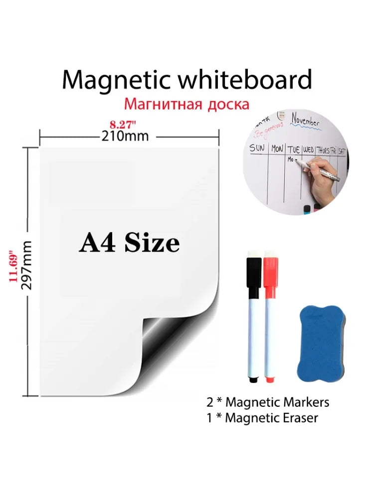 A4 Size Magnetic Whiteboard Vinyl Fridge Dry Erase White Board Refrigerator Magnet Note Flexible Remind Message Boards