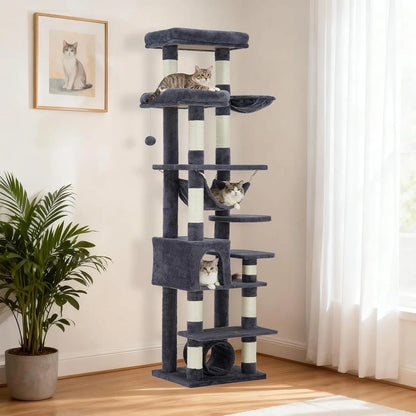 Garvee 188cm Extra Tall Multilevel Cat Tree Tower, Indoor Large Cat Climbing Activity Center with Cat Condos, Sisal Scratching Posts & Soft Hammock for Kittens and Adult Cats