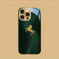 Green Plaid Gold Horse Pattern Metallic Paint Glass Phone Case For iPhone 17 16 15 14 13 12 11 Pro Max 15 Plus 17 Air 16E Cover
