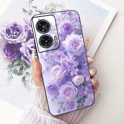 Case For Motorola Edge 50 Fusion Cover XT2429-1 Popular Flower Soft Black Silicone Phone Cases For Motorola G96 5G MotoG96 Funda
