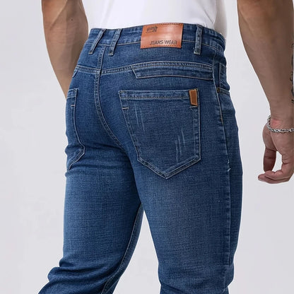 Spring Autumn Business Men Jeans Casual Straight Stretch Fashion Classic Black Sky Blue Grey Work Denim Trousers Brand Clothing
