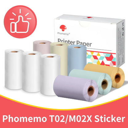 Phomemo Self-adhesive Sticker Paper for T02/M02X Portable Printer Thermam Paper Label Sticky DIY Photo Text Study Notes Printing