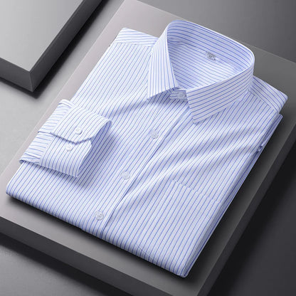 Men Formal Shirt Long Sleeve Office Solid Color Fashion Business Pocket Social Office Blue White Shirts Men's Clothing S-5XL