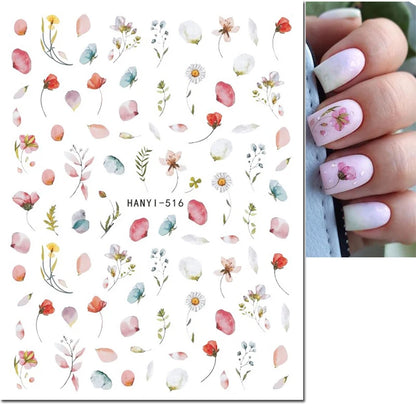 3d Nail Art Decals Elegant White RoyalBlue Roses Flowers Adhesive Sliders Nail Stickers Decoration For Nail Manicure