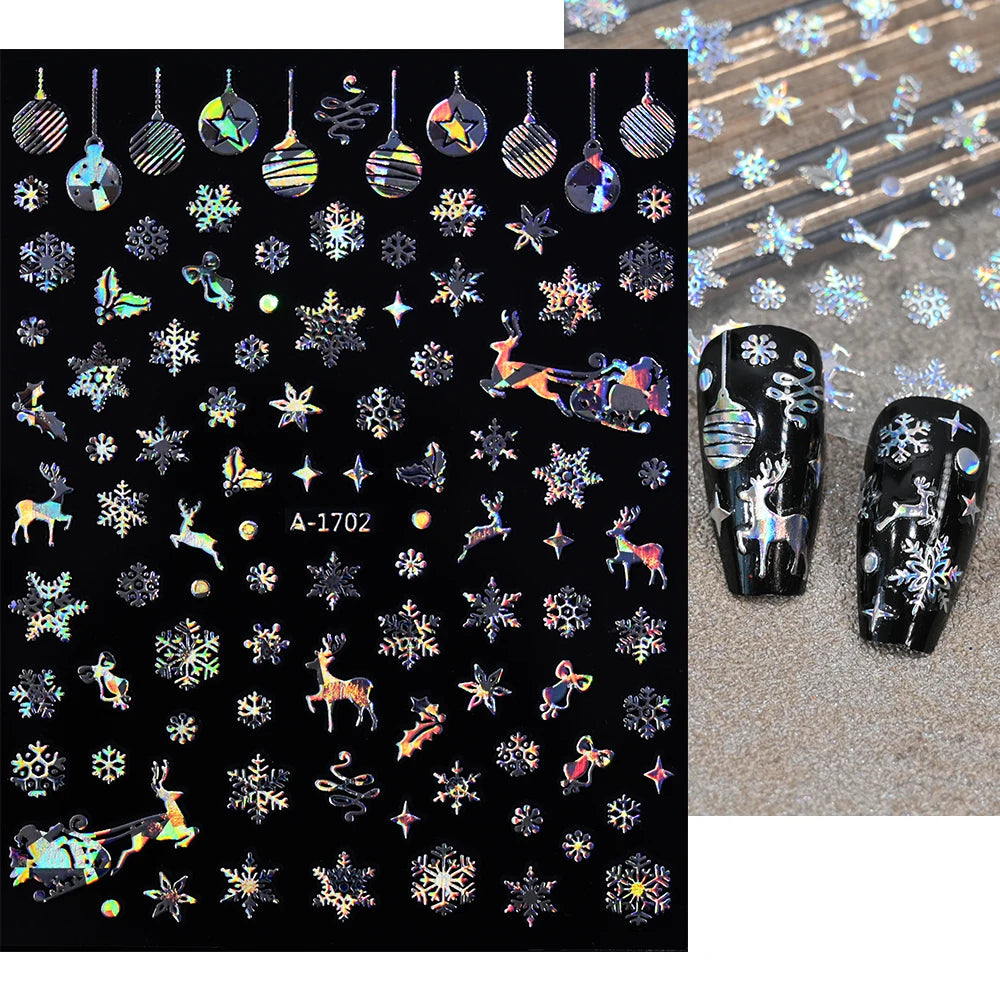 1sheet 3D White Snowflakes Nail Stickers for Christmas Winter Snow Flower Self-adhesive Nail Art Decals DIY Manicure Decorations