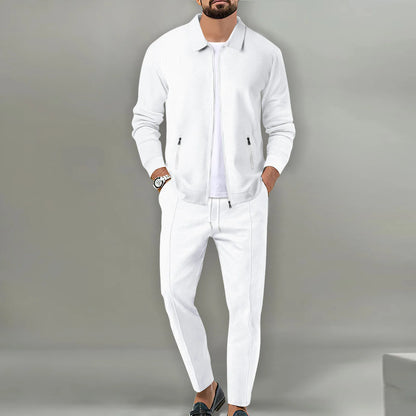 Autumn Winter Men's Casual Blazer Set New Fashion Waffle Baseball Suit Round Neck Pocket Zipper Long Sleeve Trousers Two-Piece S
