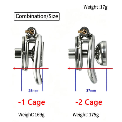 Urethral Inverted Negative Male Chastity Lock Flat Cock Cage with Metal Urethral Catheter for Couple Men Penis Ring Bondage BDSM