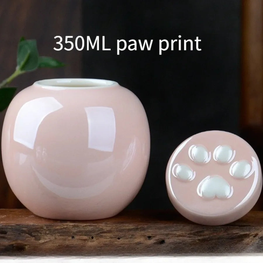 Household Mini Pet Ash Jar Moisture Proof Ceramic Claw Seal Jar Animal Funeral Urn Pet Nostalgia Ornament Portable Ash Box