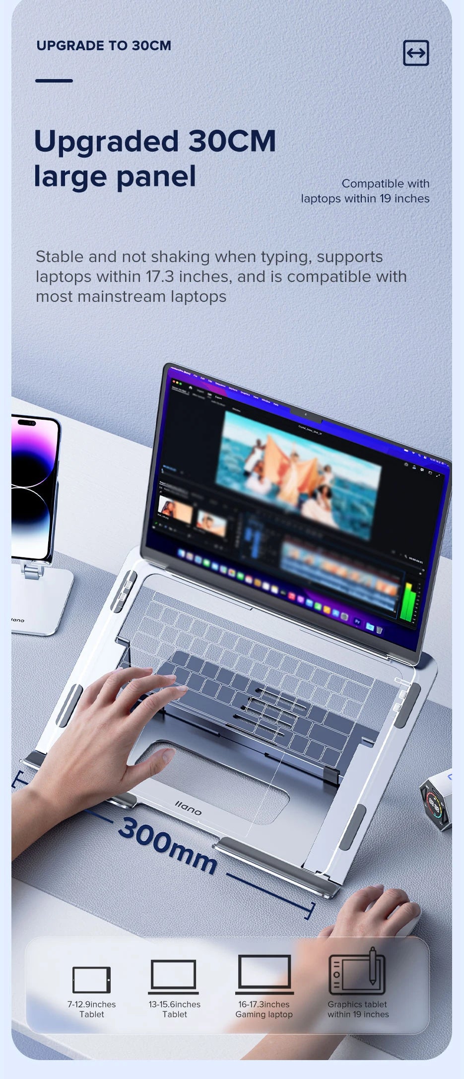 llano Laptop Stand ipad stand computer stand Aluminum Alloy Portable Adjustable Desktop Notebook Holder for 7-17.3 inch