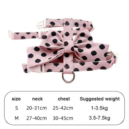 Cute Polka Dot Pet Vest Harness Bowknot Adjustable Pet Traction Rope with Collar Cat Traction Rope Cat