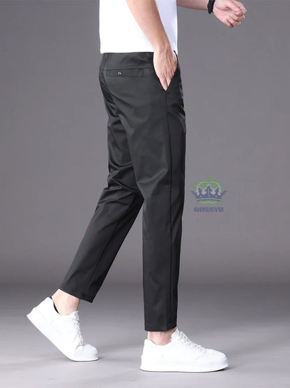 Summer High Quality Cotton Ankle Length Casual Pants Men Business Slim Elastic Waist Jogger Outdoors Korean Work Suit Trousers