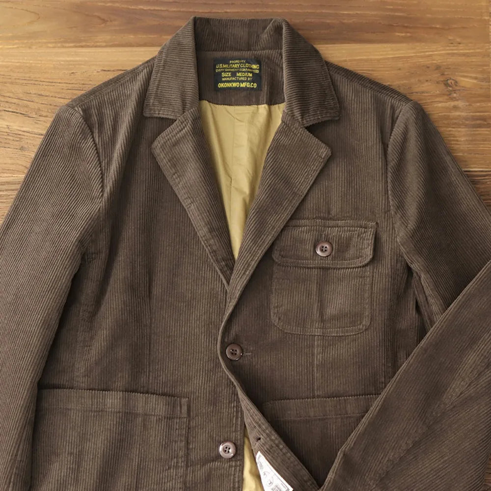 Heavyweight corduroy casual blazer for men American retro Ame Kaji loose jacket