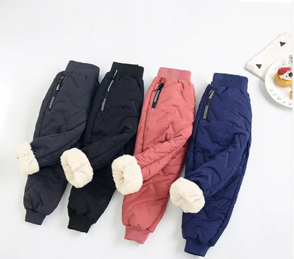 Winter Padded Pants Kids Thick Plus Velvet Warm Trousers Boys Lamb's Wool Cotton Long Pants Autumn Children Casual Sports Pants