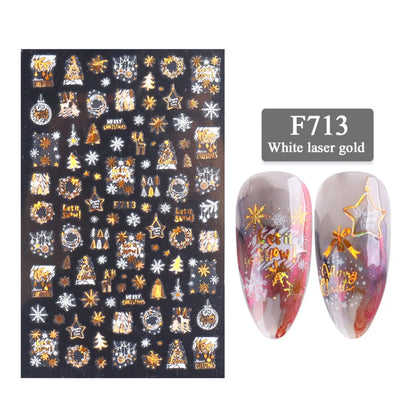 1PCS New Christmas Decorations 2023 New Year Nail Stickers Press on Nails Laser Snowflake Christmas Tree 3D Nail Decal