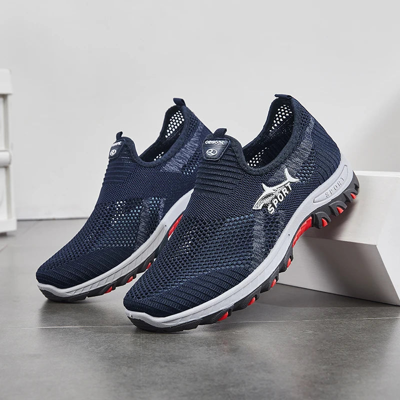 Men's lightweight slip-on sneakers - non-slip casual shoes suitable for hiking, daily wear, and outdoor adventures, black low-top fabric design, with synthetic sole, round toe, ideal for spring and autumn, hiking gear