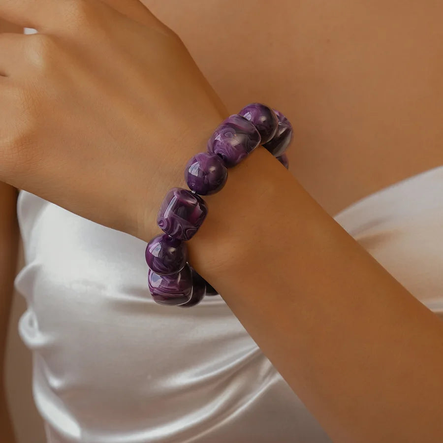 Acrylic Irregular Square Round Beaded Bracelet Bangle for Women Imitation Stone Chain Bracelet Hand Accessories Couple Gifts K