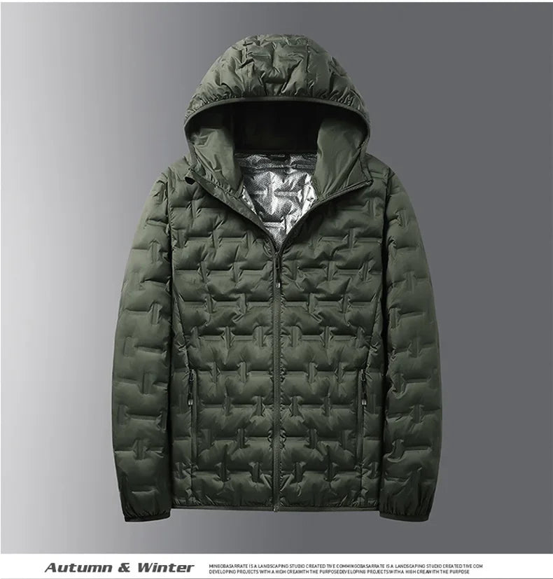 Winter white down jacket men's graphene self heating windproof pleated hooded down jacket casual warm down jacket men's coat
