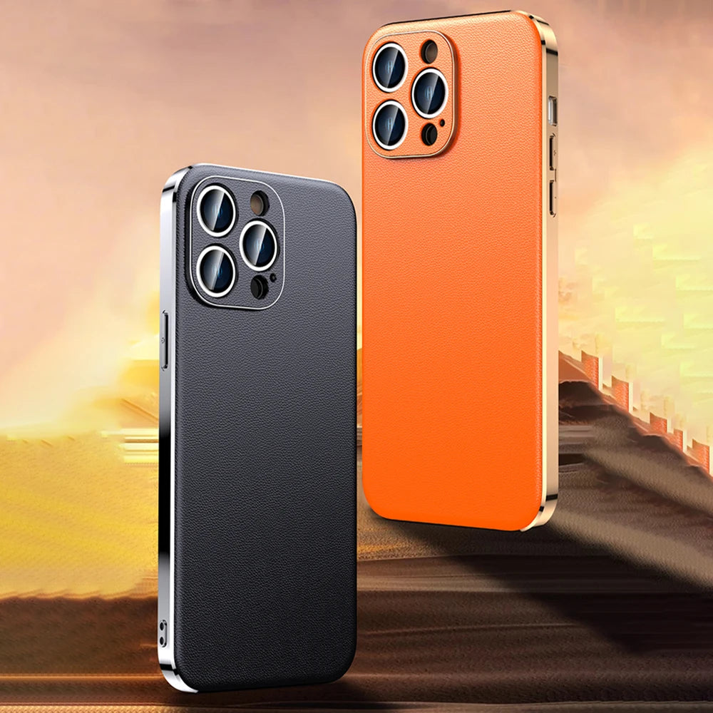LANGSIDI Luxury Ultra Thin Shockproof Leather Case For iPhone 17 16 Pro Max 15 Plus 14 13 12 11 Air Lens Protective Cover