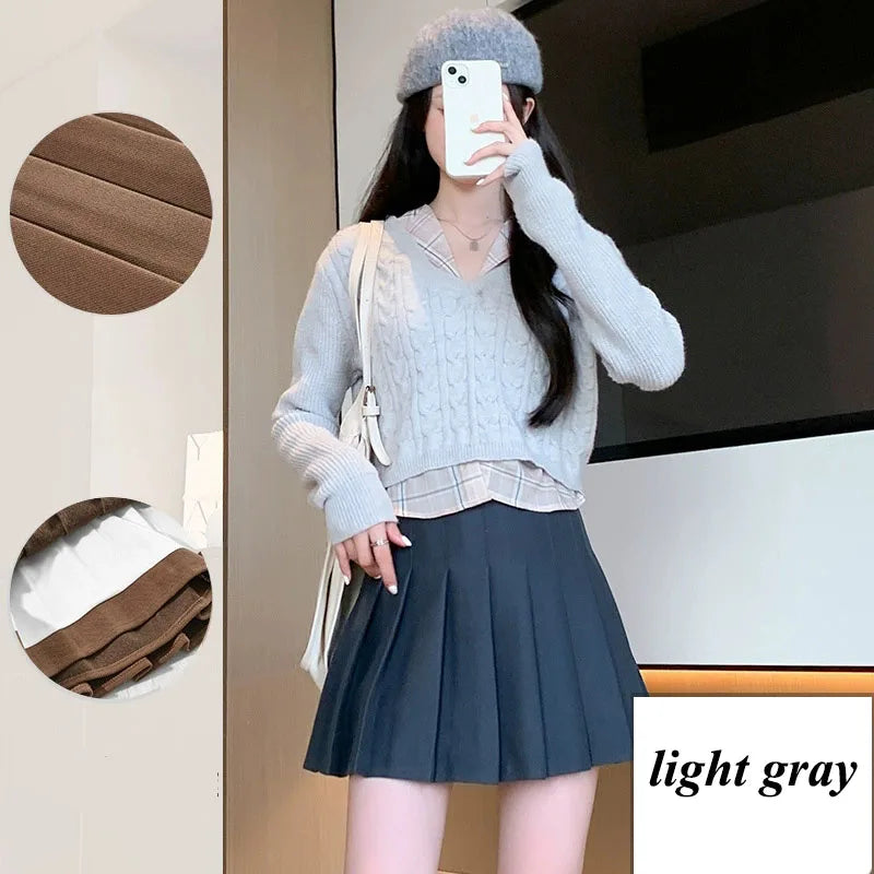 Autumn Winter Woolen Pleated Skirts Women New Korean High Waist Slimming Mini Skirt Ladies Preppy Style Side Zipper A-Line Skirt