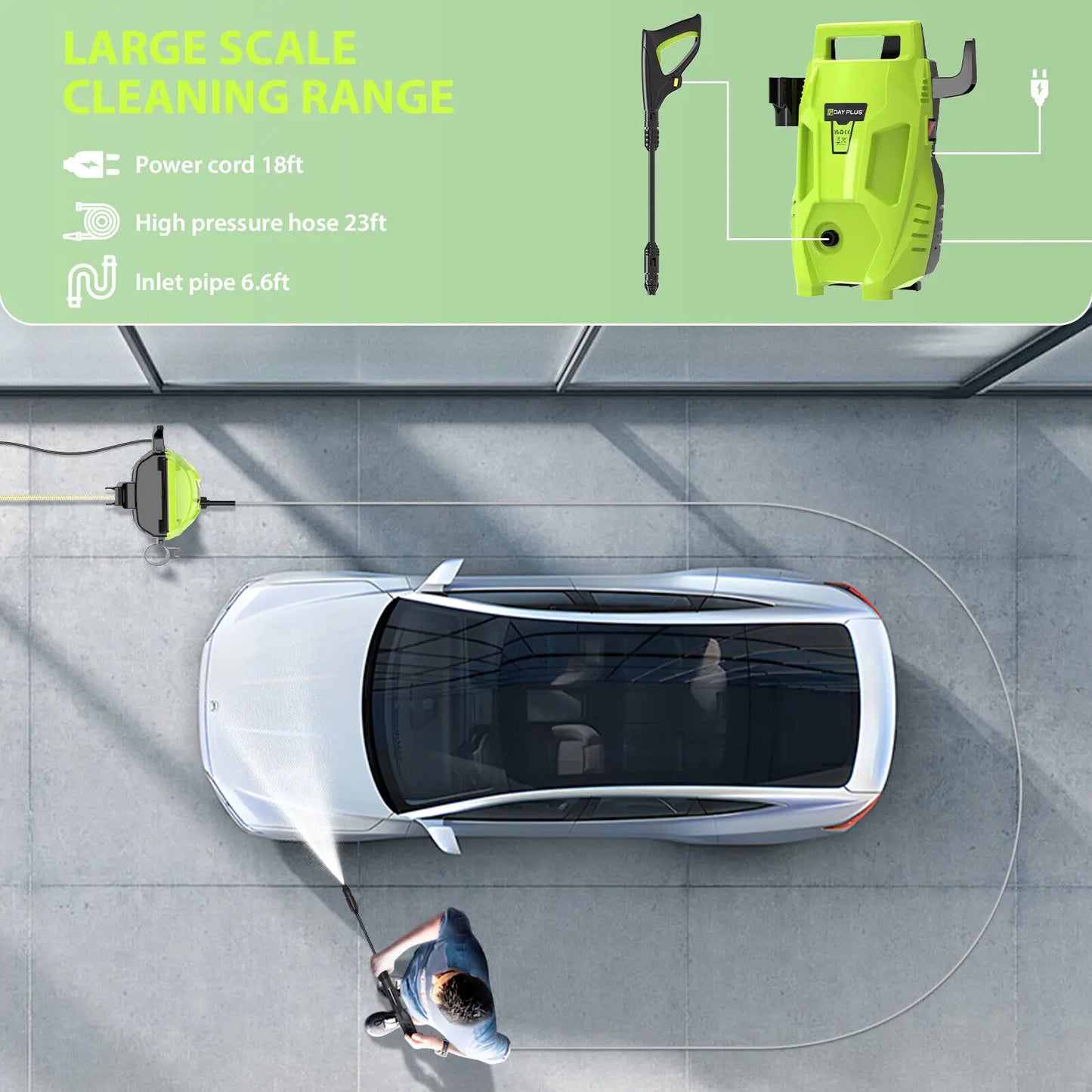 200Bar  Electric High Pressure Washer Jet Washers 3 in 1 Adjustable Nozzle & 7m Hose for Car, Driveway, courtyard Cleaning