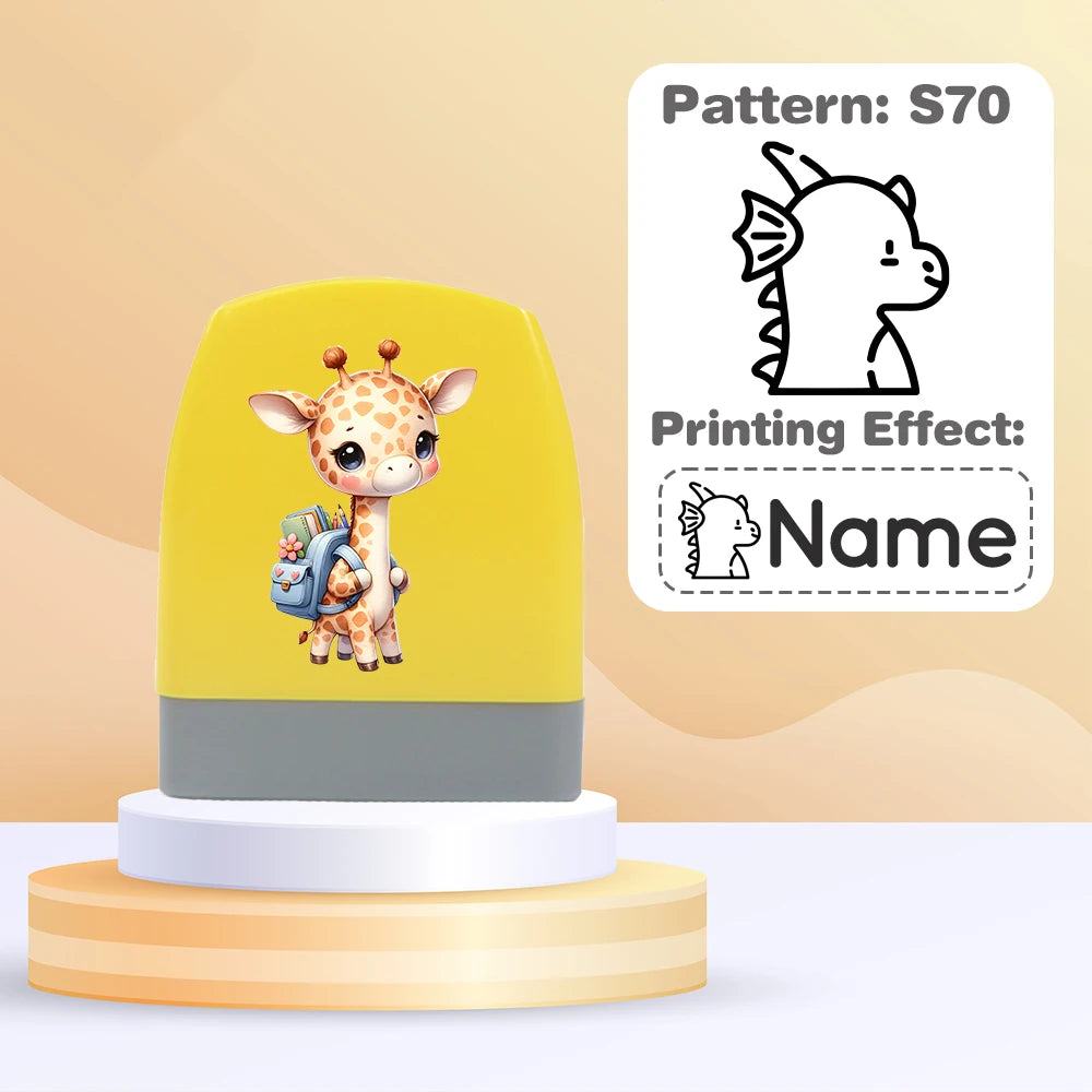 Cartoon Giraffe Customized Name Stamps for Kids,Personalized Waterproof Stamp for Clothing Name Seal for Student&Child
