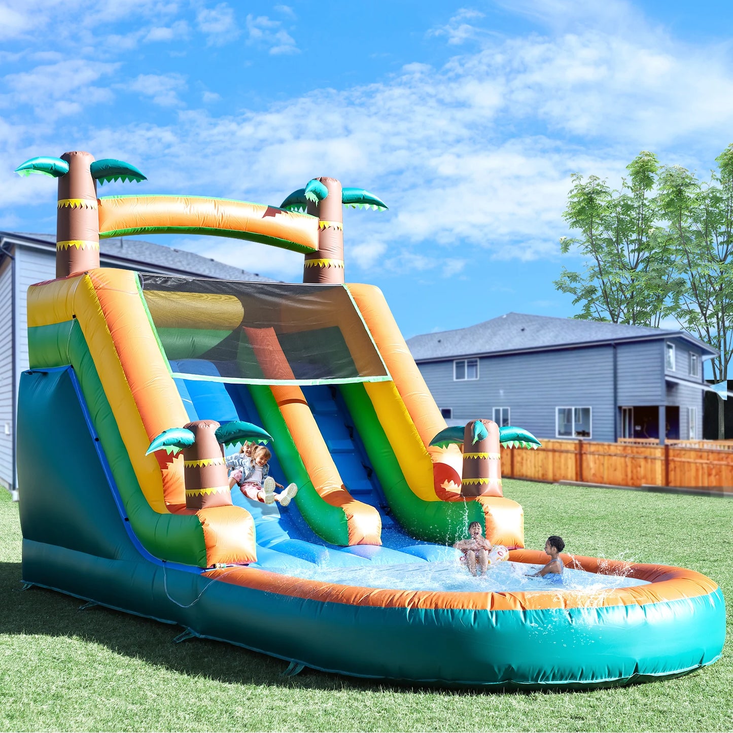 6.4m Commercial Inflatable Bounce House Tropical Water Slide Pool 950w Blower Children's playground, children's toys