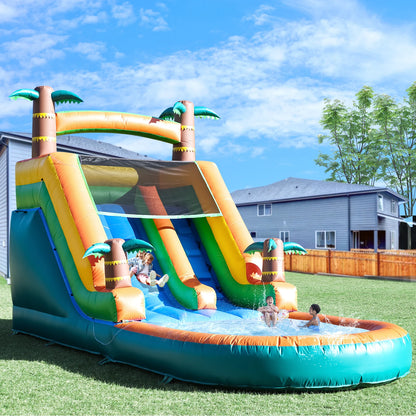 6.4m Commercial Inflatable Bounce House Tropical Water Slide Pool 950w Blower Children's playground, children's toys
