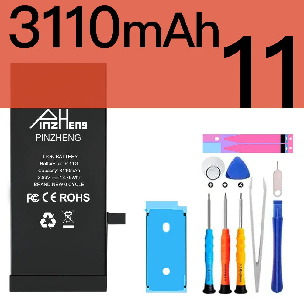 PINZHENG Real High Capacity Battery For iPhone X XR XS Max 12 13 Mini Pro Max 11 Pro Max Replacement Bateria Warranty One Year