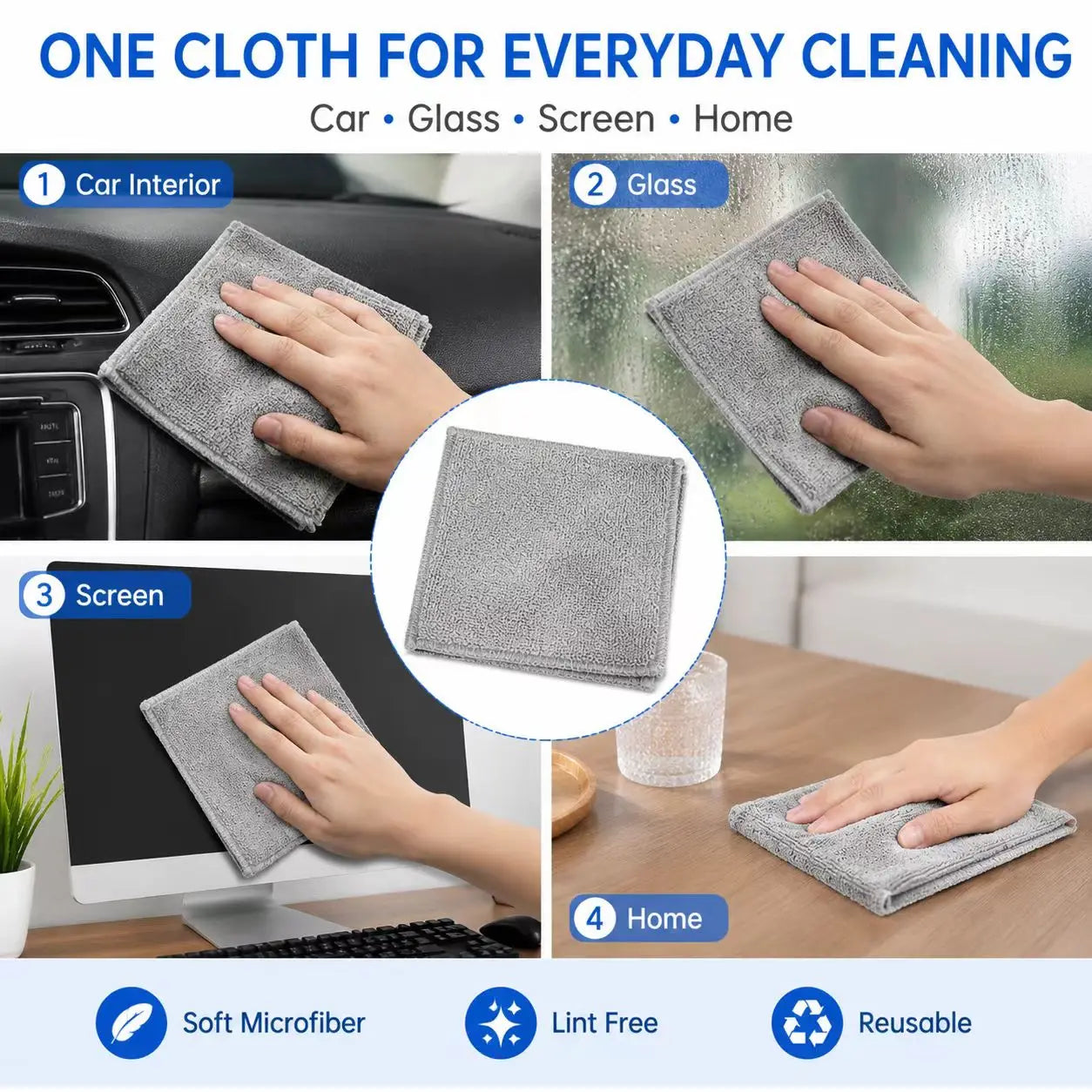 Soft Lint-Free Microfiber Cleaning Cloths, Reusable Cleaning Cloths for Car Interior Glass Kitchen Home - 5/10/20/50 Pcs