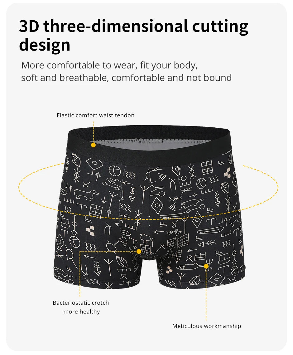 4/10piece Set Of European And American Men's Fashionable Printed Boxer Shorts Loose Oversized Elastic Waist Underwear Base Short