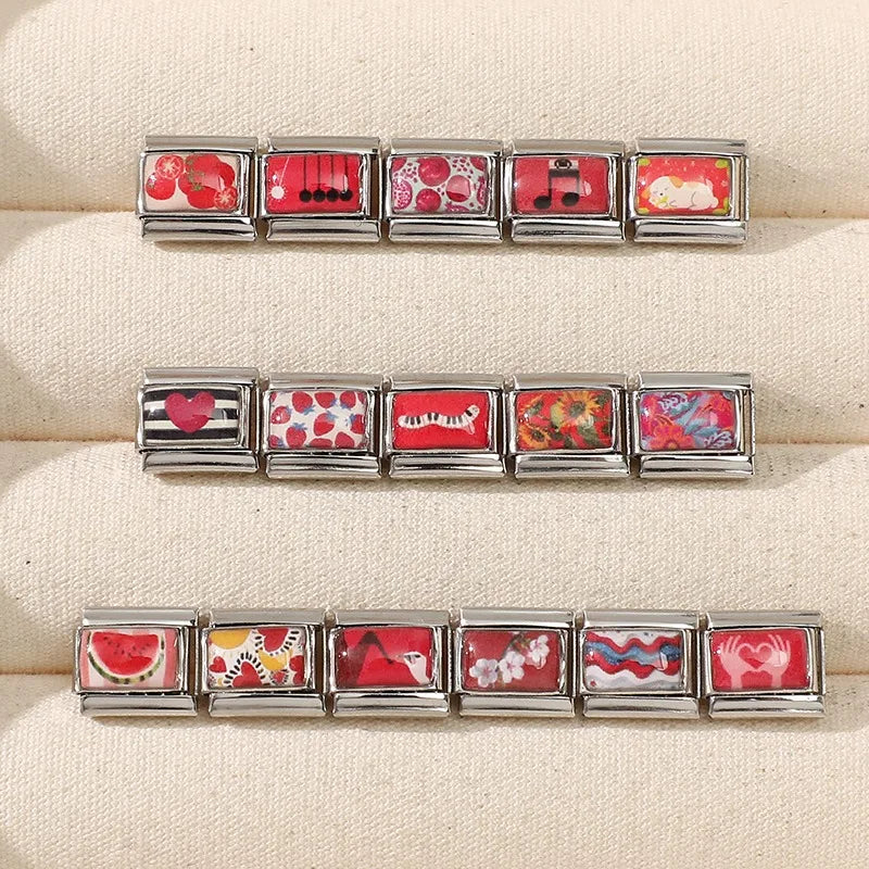 Wholesale Fashion Personalized DIY Red Color Italian Charm Bracelet Watermelon Tomato Bead 9mm Bracelet Stainless Steel Jewelrys