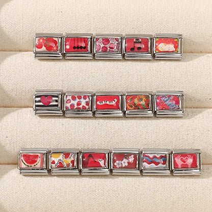 Wholesale Fashion Personalized DIY Red Color Italian Charm Bracelet Watermelon Tomato Bead 9mm Bracelet Stainless Steel Jewelrys