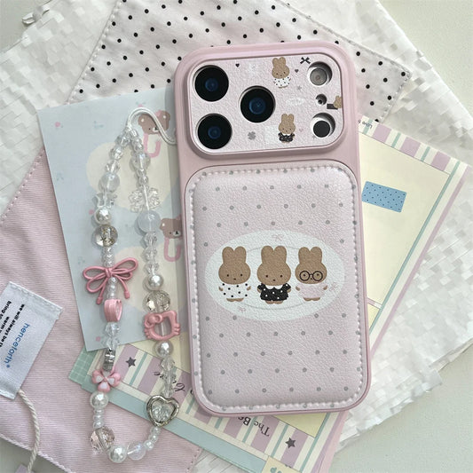 Polkadot odinis juokingas Miffy triušio telefono dėklas, skirtas iPhone 15 Pro 14 13 16 Max 17 Pro Max, dangtelis su grandinėle, mieli animacinių filmukų dėklai