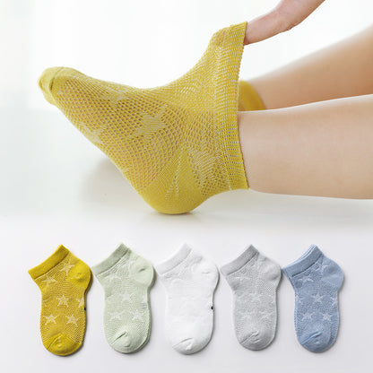 5 Pairs 1 To 12 Years Children's Socks 2026 Spring Summer Baby Boys Girls Cotton Mesh Breathable Thin Soft Cute Socks Kids Socks