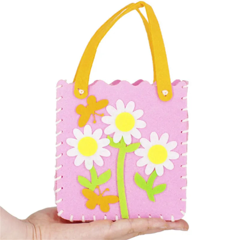4Pcs Children Cartoon Non-woven Handicraft Toys Kids Handmade Bag DIY Animal Flower Handbags Crafts Art Sewing Toy Craft Decor