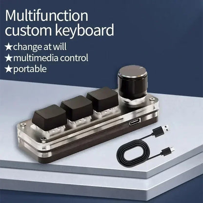 RGB 3 Key Customize Wired Mini Keyboard Macro Knob Copy Paste Shortcut Key E-sports Game Mechanical Hot Swap Mini Keyboard