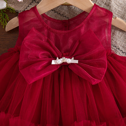 Baby Girl Dress Summer New Sweet Bow Children'S Clothing Suitable For Birthday Parties (9 Months -3 Years Old)