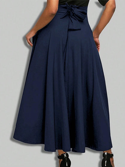 New In Dresses Solid Color A-line Skirts for Woman Clothing High Elastic Waist Long Skirt Women With Bow Elegant Women's Skirts