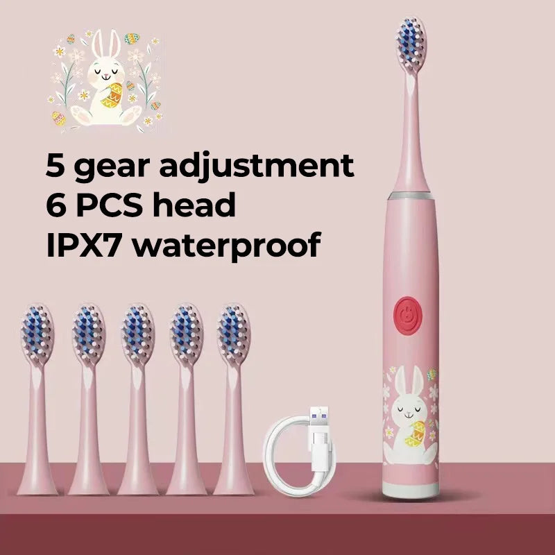 Kids Sonic Electric Toothbrush Rechargeable Smart Timer Colorful Cartoon Teeth Whitening Portable USB Charging  Tooth Brush