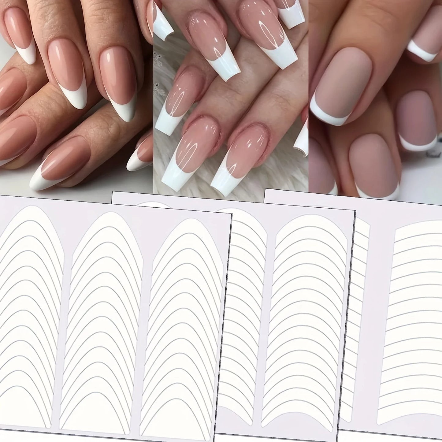 3PCS French Nail Art Stickers White Self-Adhesive Nails Strip Tips Guides for DIY Decoration Stencil Tools ,Fringe Tip Decals