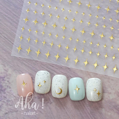 1pc Sliver Gold Star Nail Art Stickers Y2K Charms Self-Adhesive Sliders Laser White Chrome Gel Polish Decals Kawaii Accesories